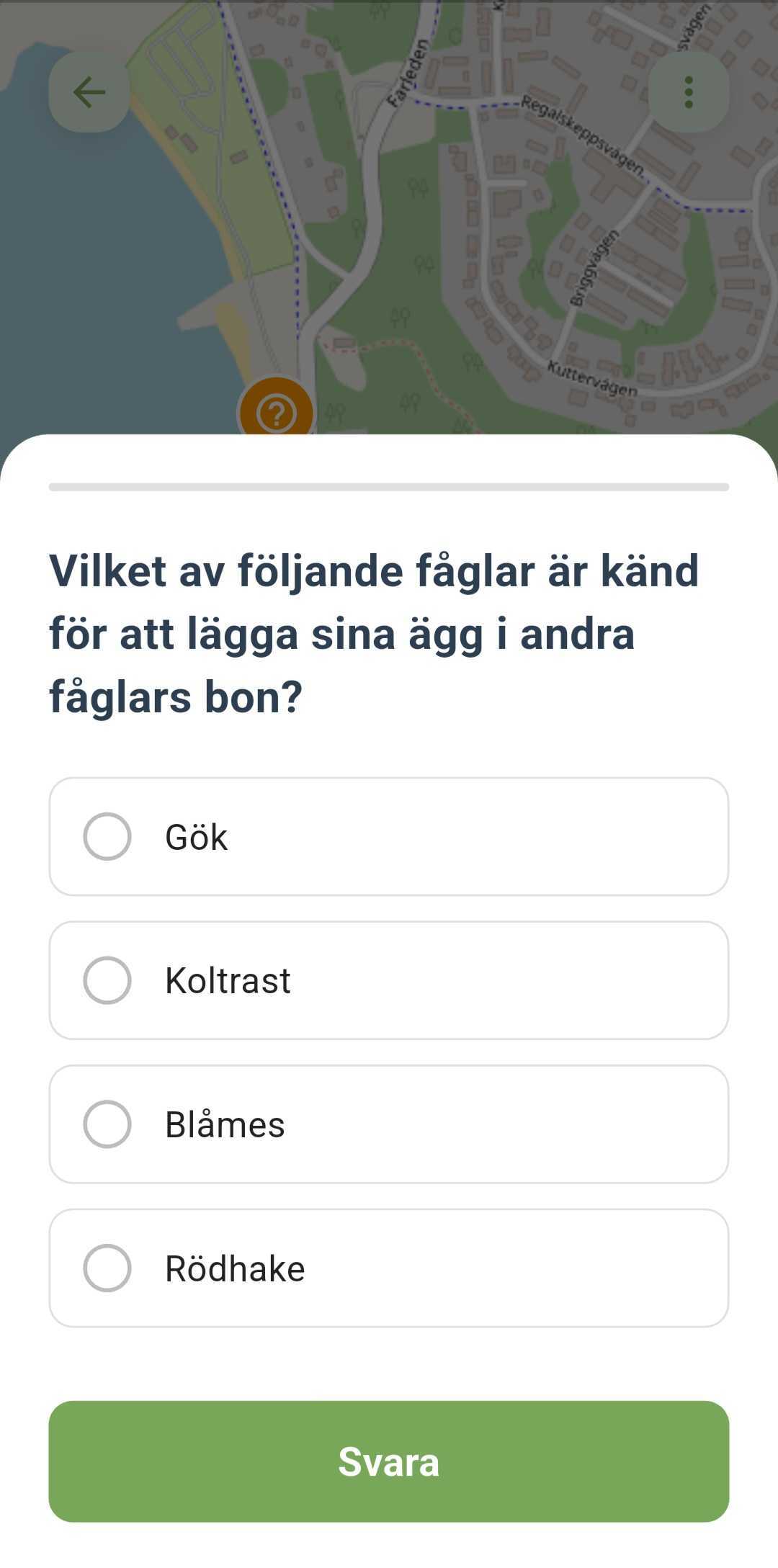 Quiz-fråga - skärmbild